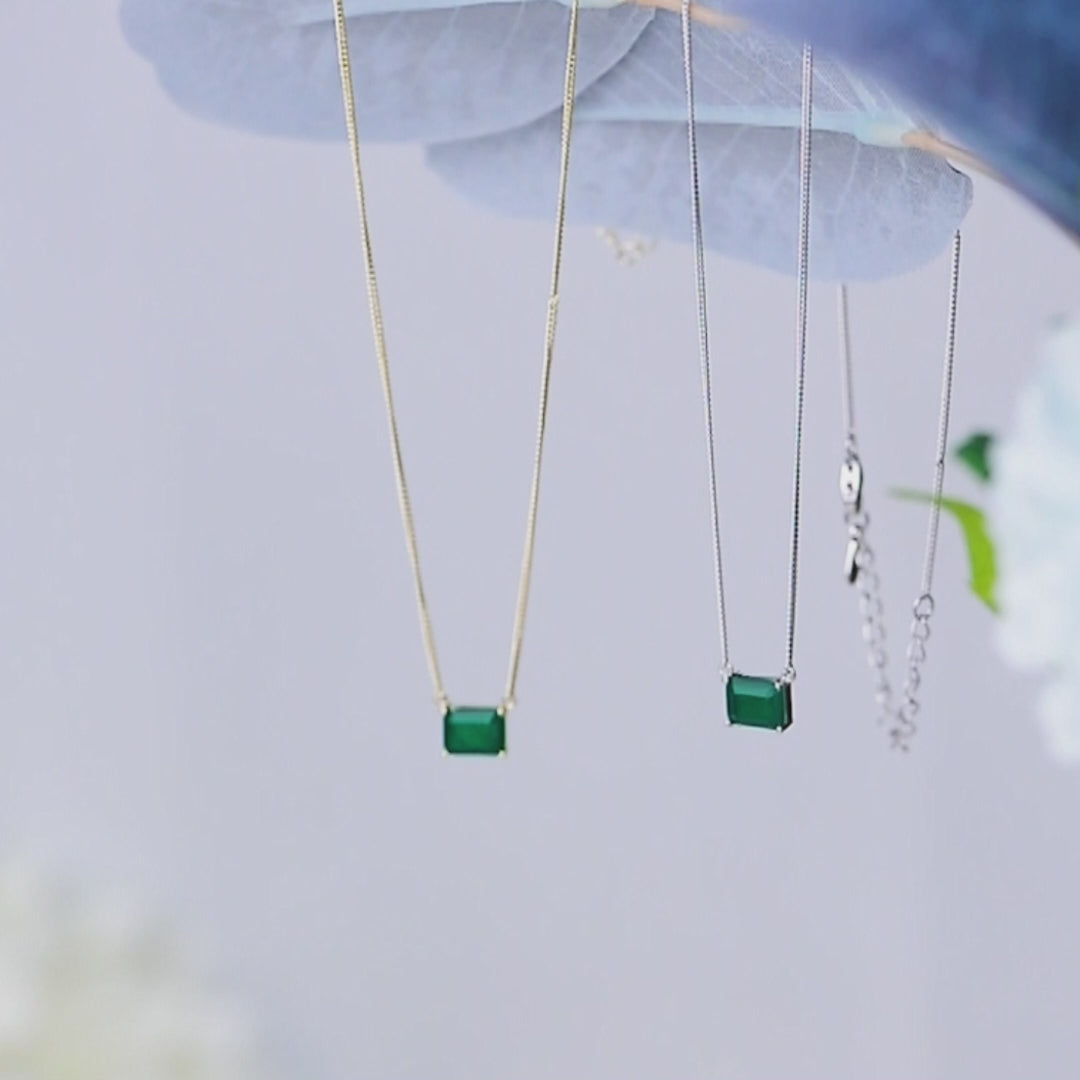 Rectangle Emerald Birthstone Necklace