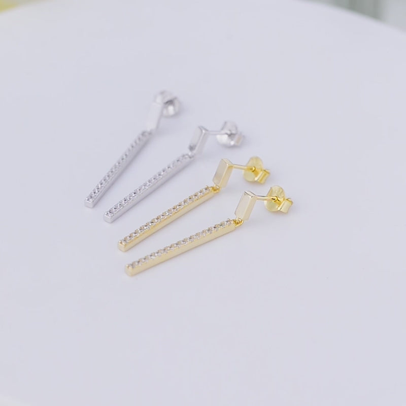 Fashion Jewelry Cubic Zirconia Bar Drop Stud Earrings