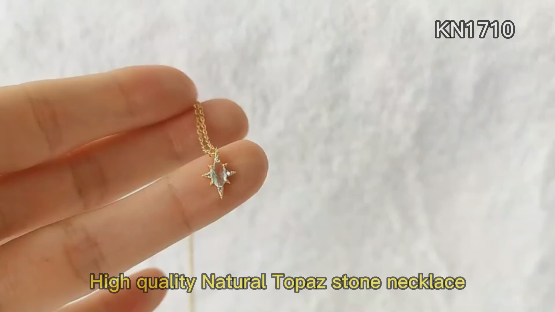 Oval Sky Blue Topaz Gemstone Eight Pointed Star Sun  Necklace