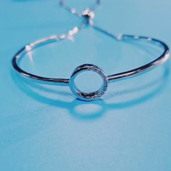 Vintage 925 Sterling Silver Channel Setting Zircon Stone Round Bracelet