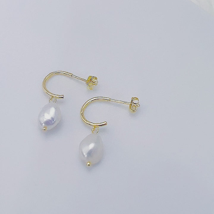 Simple 925 Silver 14K Gold Plated Pearl Earrings