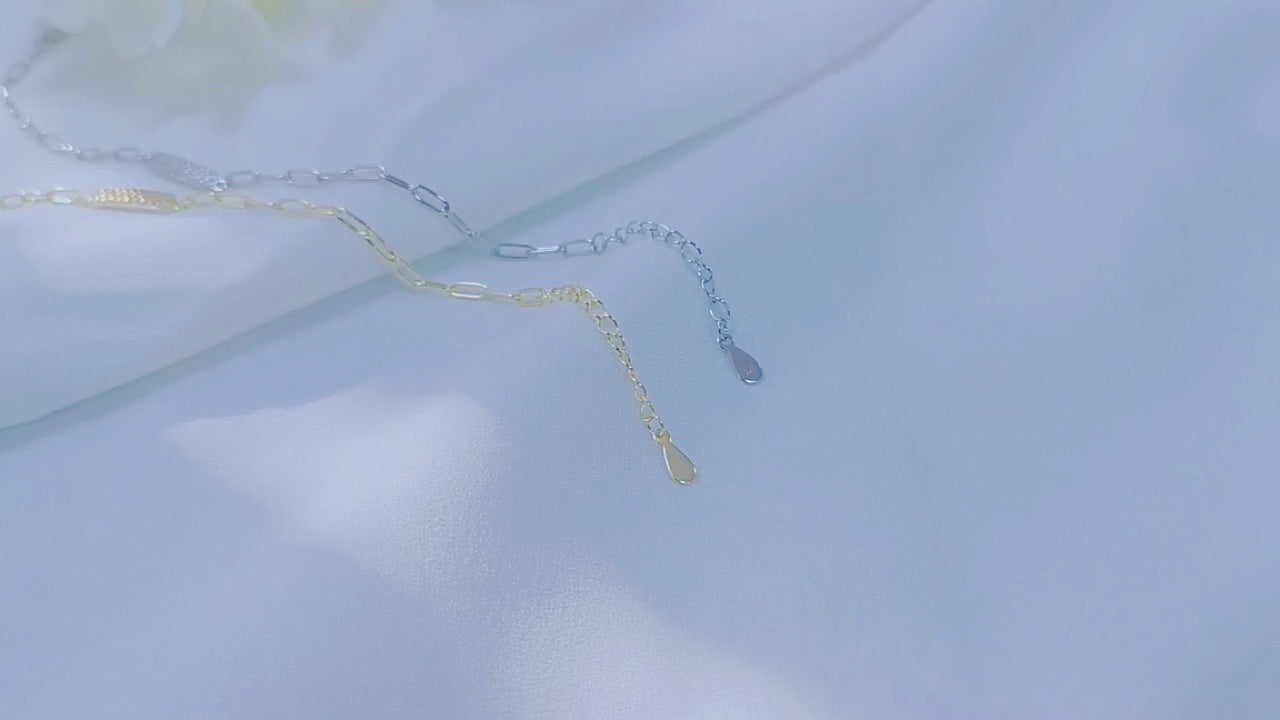 Classic Paper Clip Chain Zirconia Bar Charm Bracelet