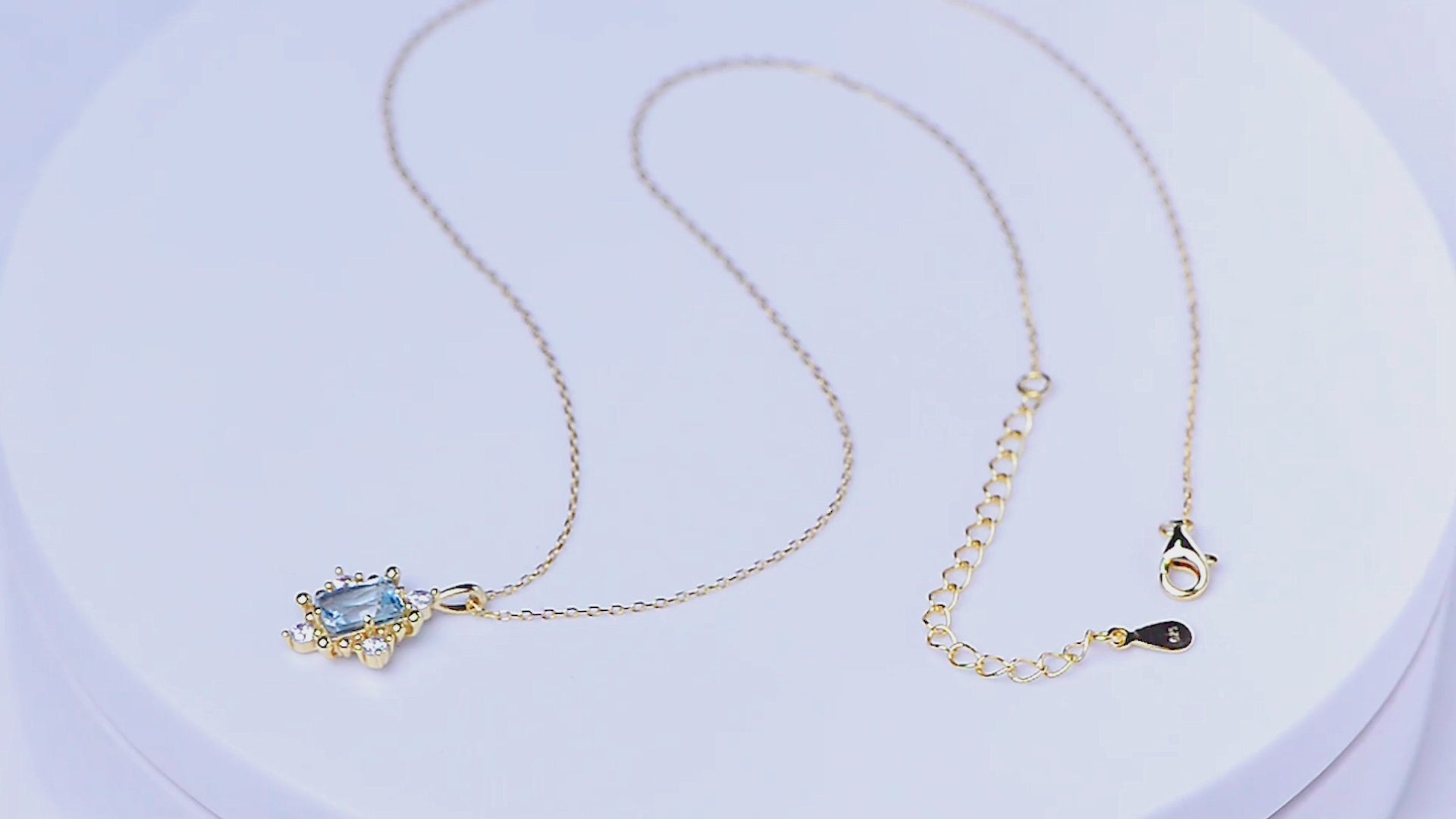 Emerald Cut Sky Blue Topaz Match White Cubic Zirconia Engagement Wedding Pendant Necklace