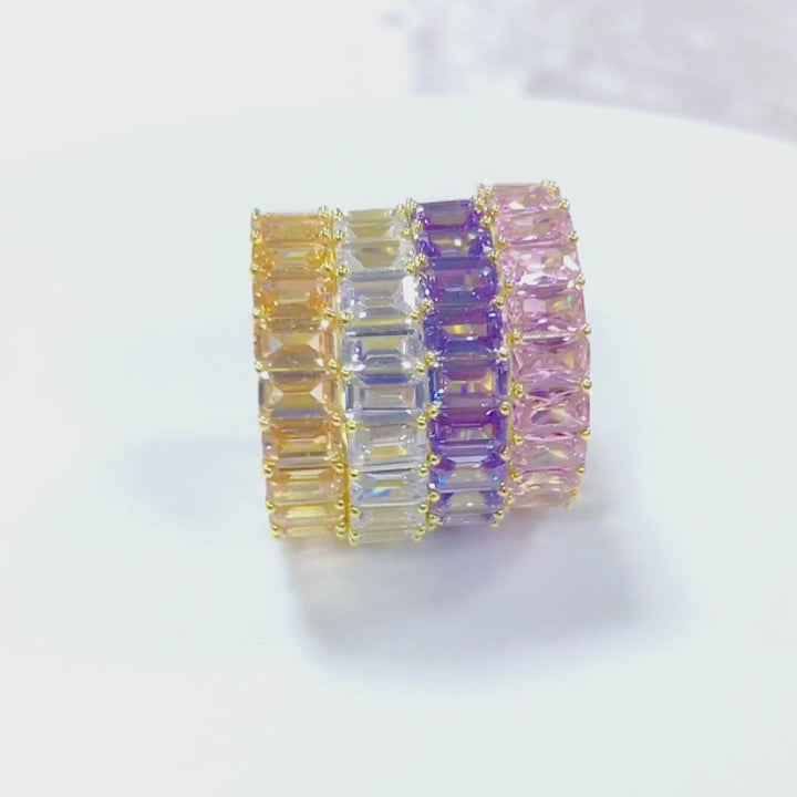 Fashion Colorful Pink Champagne White Baguette CZ Jewelry Pave Cubic Zirconia Ring