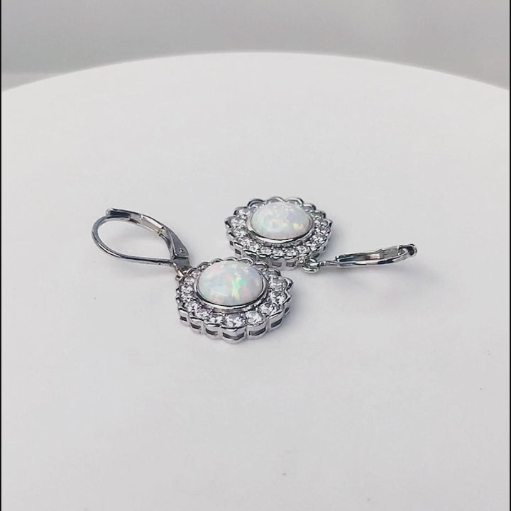 Fashion Vintage Gold Plated Cubic Zircon Opal Drop Earrings Jewelry