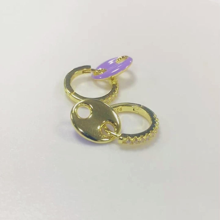 Cubic Zirconia Geometric Enamel Double Hole Pig Nose Hoop Earrings