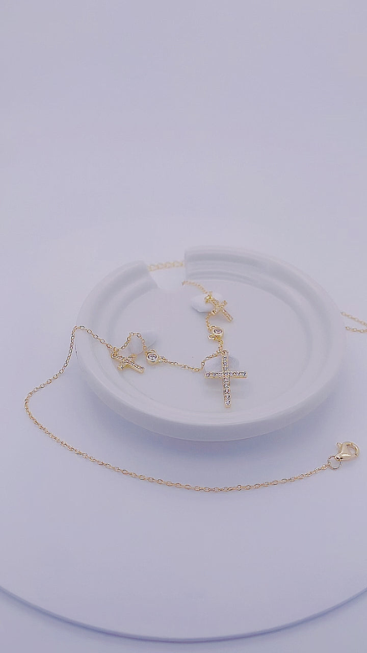 Bling Zircon Gold Plated Cross Charm Necklace