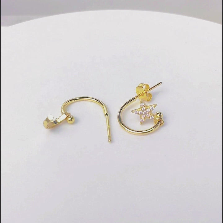 Fashion Gold Plated Jewelry Classic Moon Star Charm Stud Earrings
