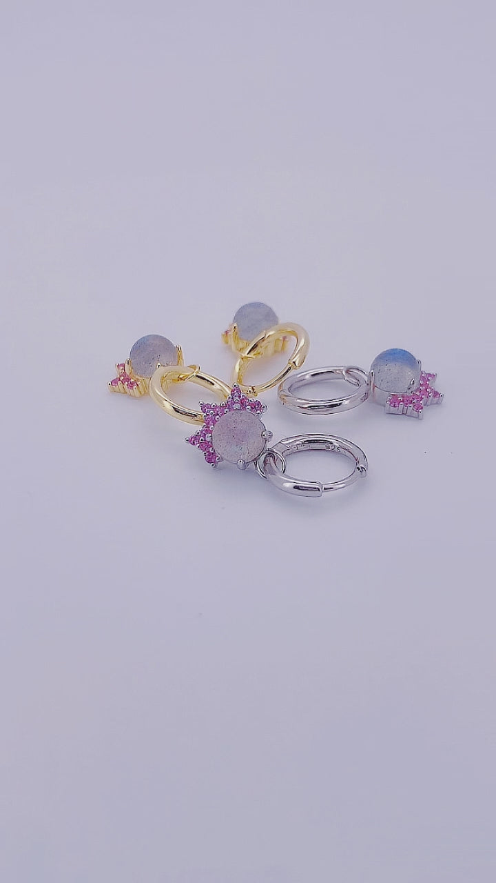 Trendy Crown Zircon Gemstone Jewelry Moonstone Drop Hoop Huggies Earrings