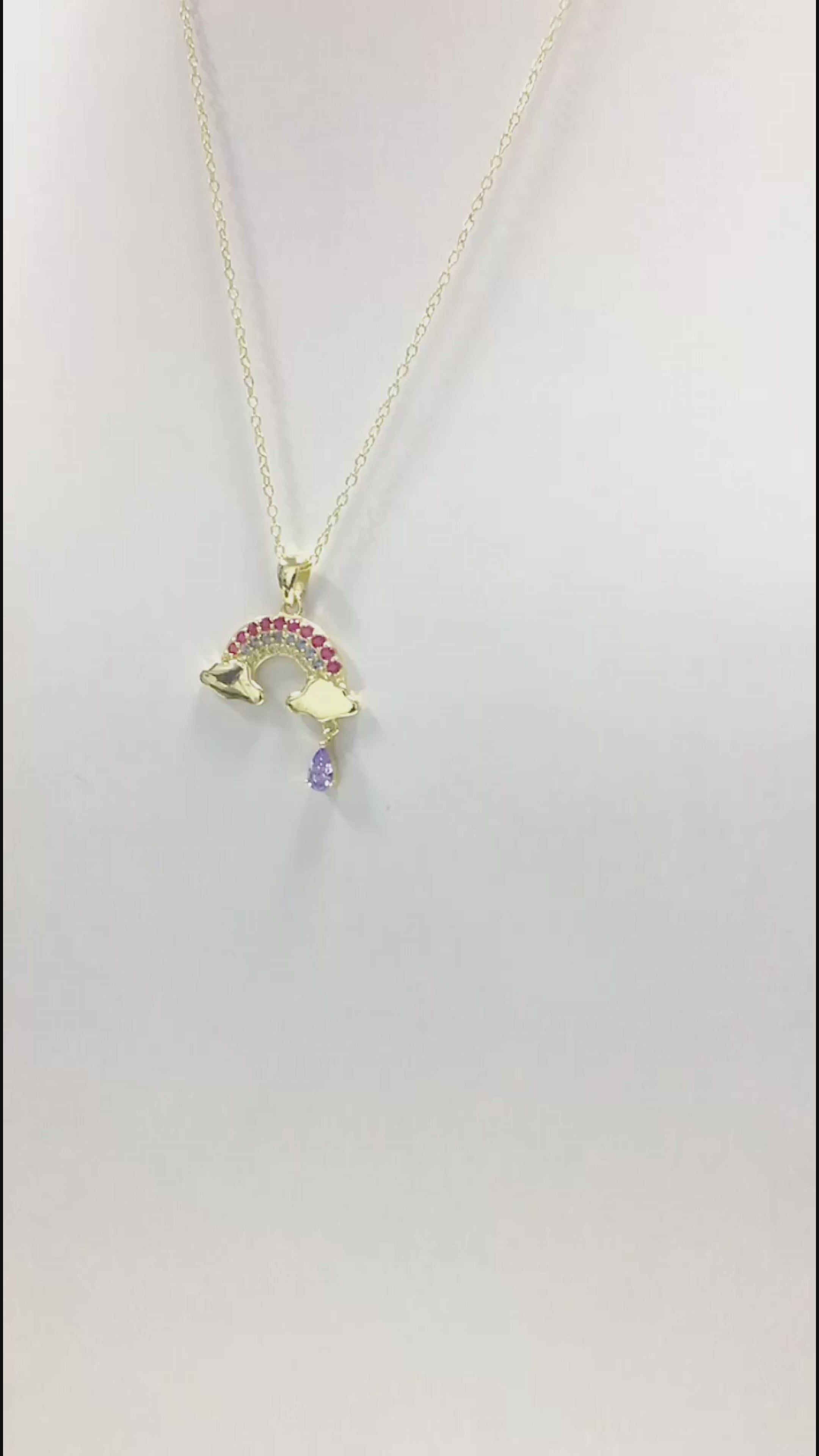 Cute Pear Drop Gemstone Charm Diamond Colorful Zircon Rainbow Necklace