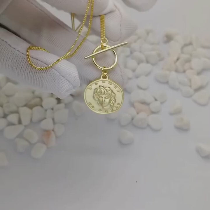 Portrait  Coin Round Disc Pendant Necklace