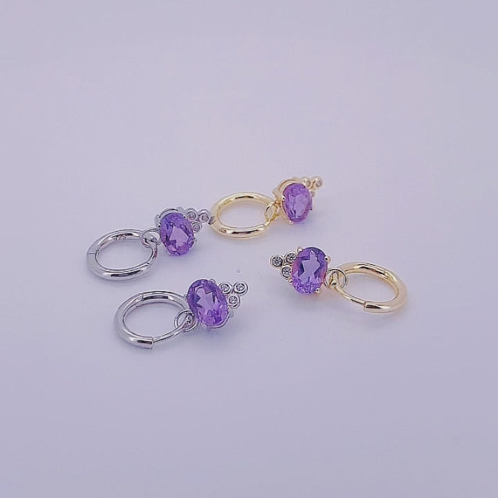 New Creative Amethyst Zircon Geometric Huggie Earrings