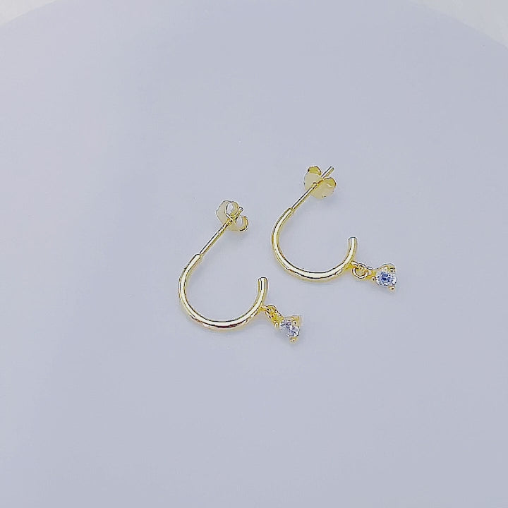 Simple Gold Plated Claw Setting Zircon Hanging Stud Earrings