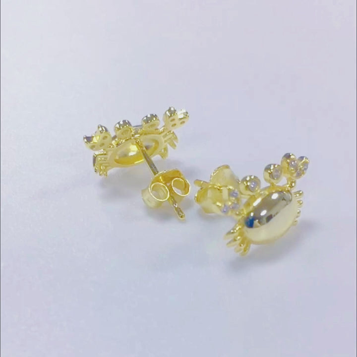Cute Micro Bezel Zircon Cancer Crab Stud Earring
