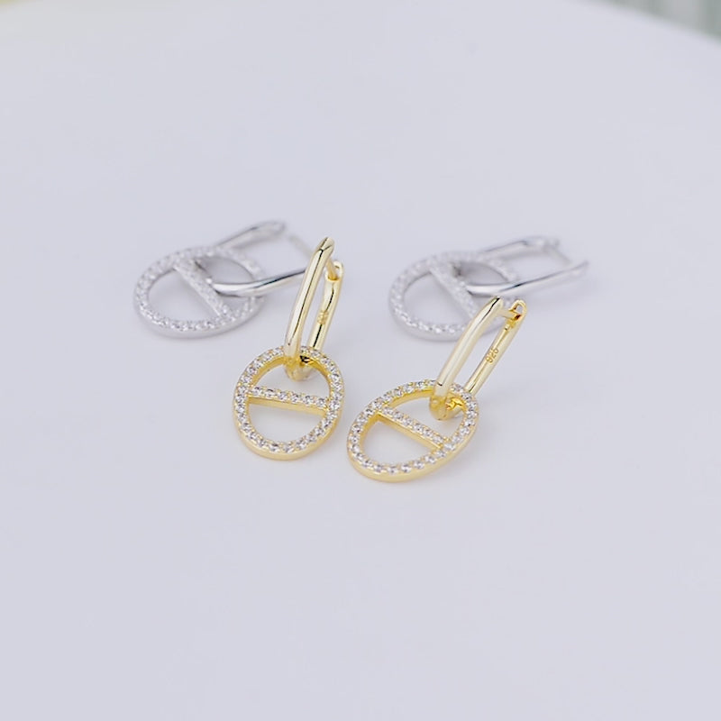 Real Jewelry Diamond CZ 925 Silver Pig Nose Huggie Earrings