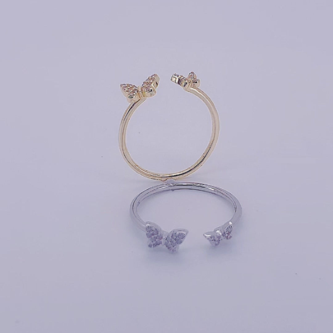 Sparkling Cubic Zircon 925 Sterling Silver Butterfly Open Rings