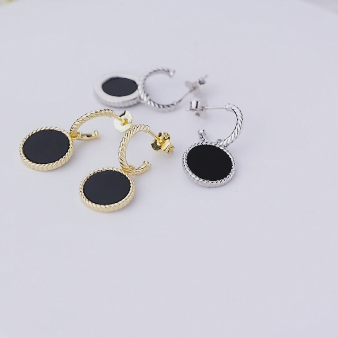 Simple Rope Stripe Circle Charm Earrings Hanging Gemstone Agate Earrings