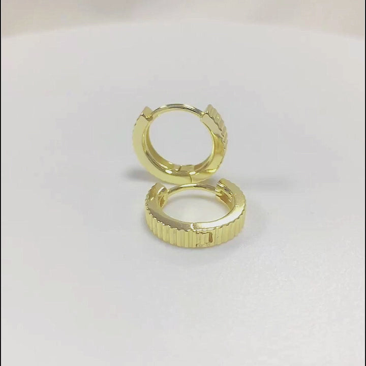New Ins Minimalist S925 Sterling Silver Statement Glossy Stripe Round Huggie Earrings