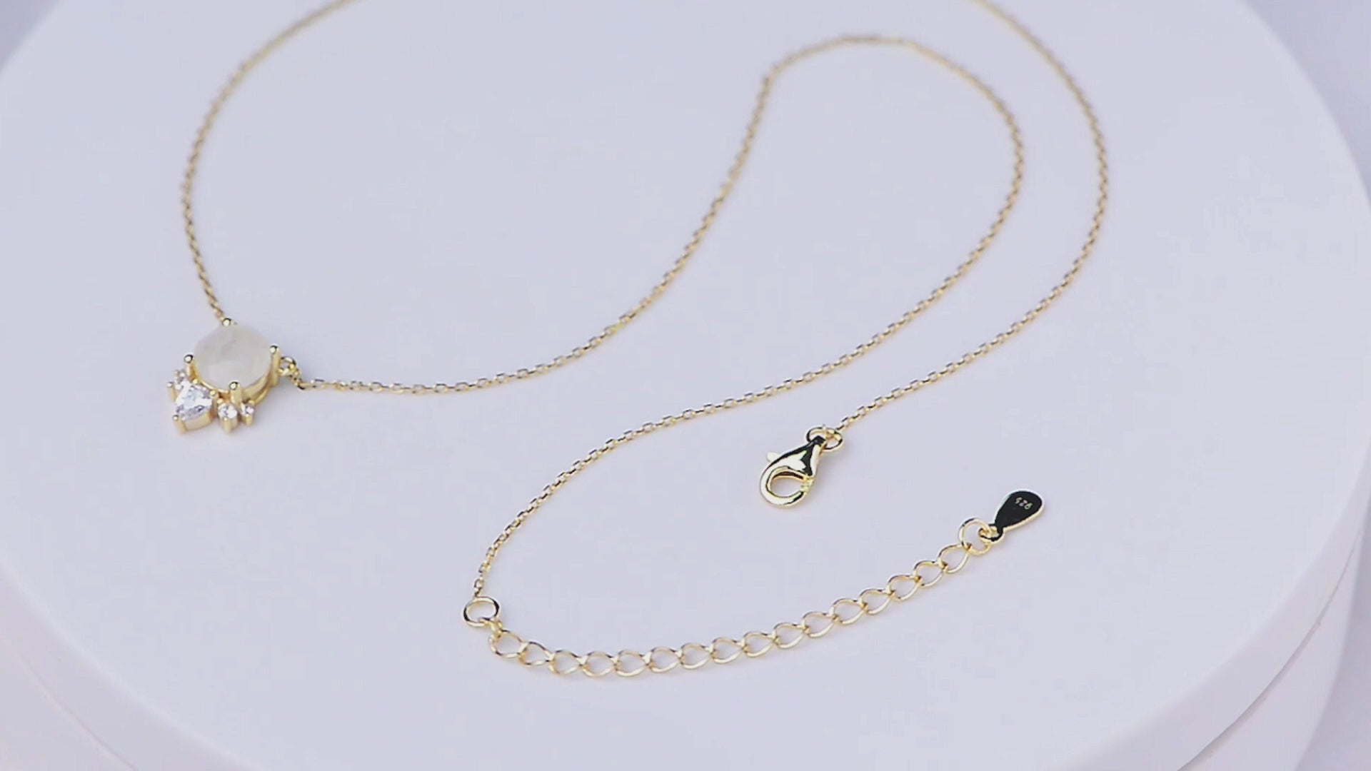 925 Sterling Silver 14K Gold Plated Cubic Zirconia Moonstone Gemstone Necklace