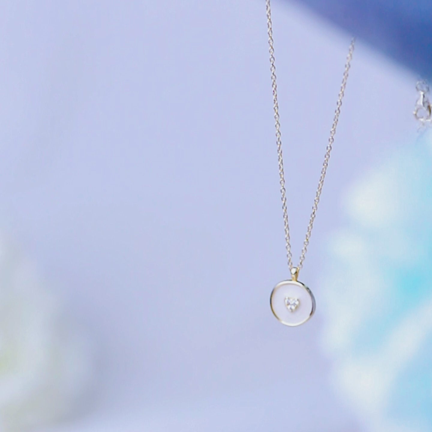 White Enamel Heart-Shaped Cubic Zirconia Round Pendant Necklace