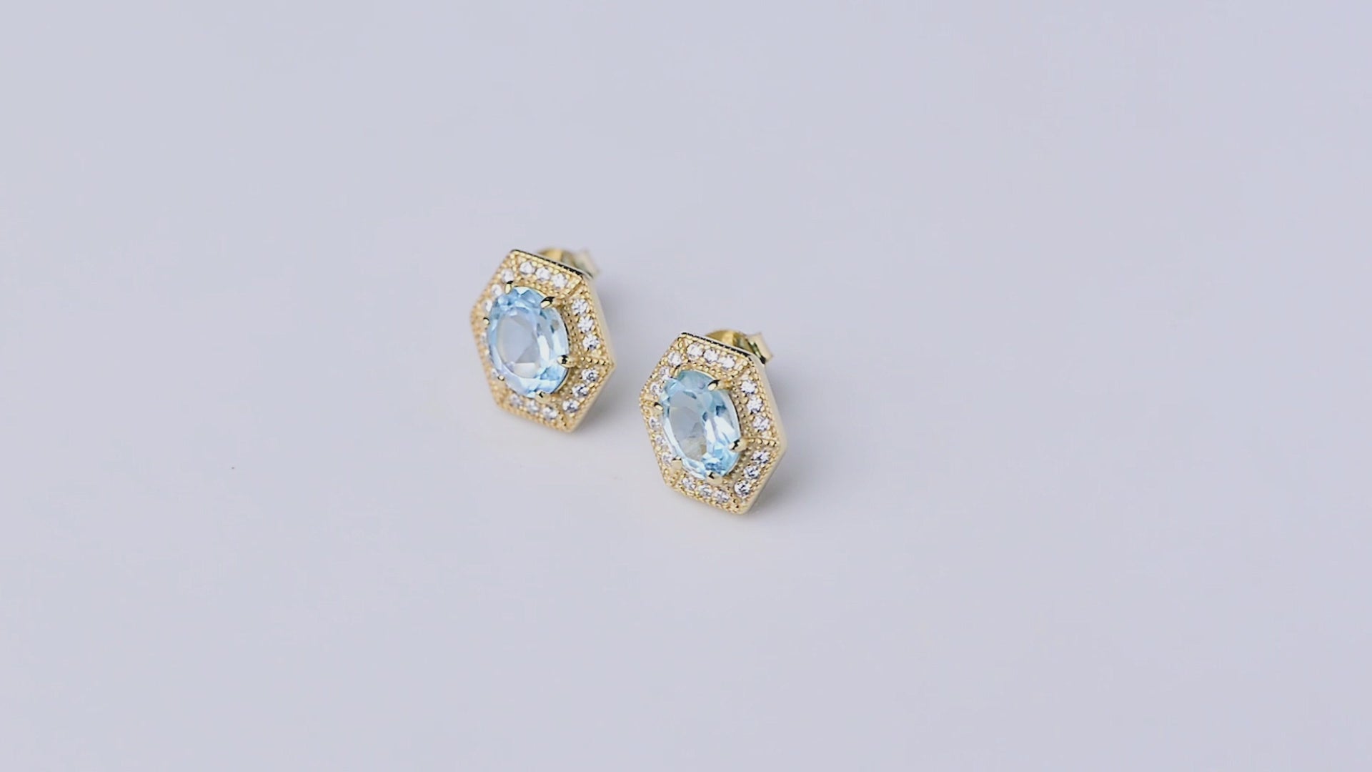 Luxury Hexagon CZ Sky Blue Topaz Geometric Stud Earrings