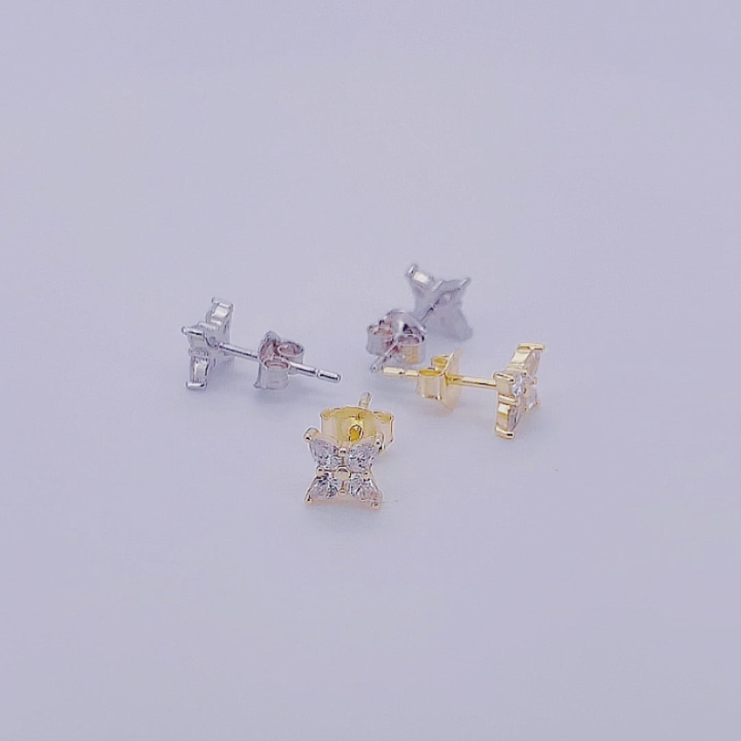 Delicate 925 Sterling Silver 14K Gold Plated Cubic Zirconia Mini Flower Earrings