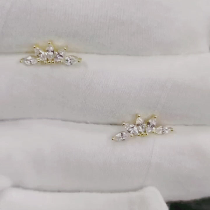 Claw Setting White CZ Cubic Zircon Flower Leaf Stud Earings