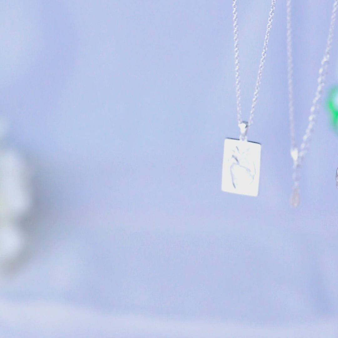 Personalize Couple Heart Rectangle Pendant Necklace 925 Sterling Silver Necklace