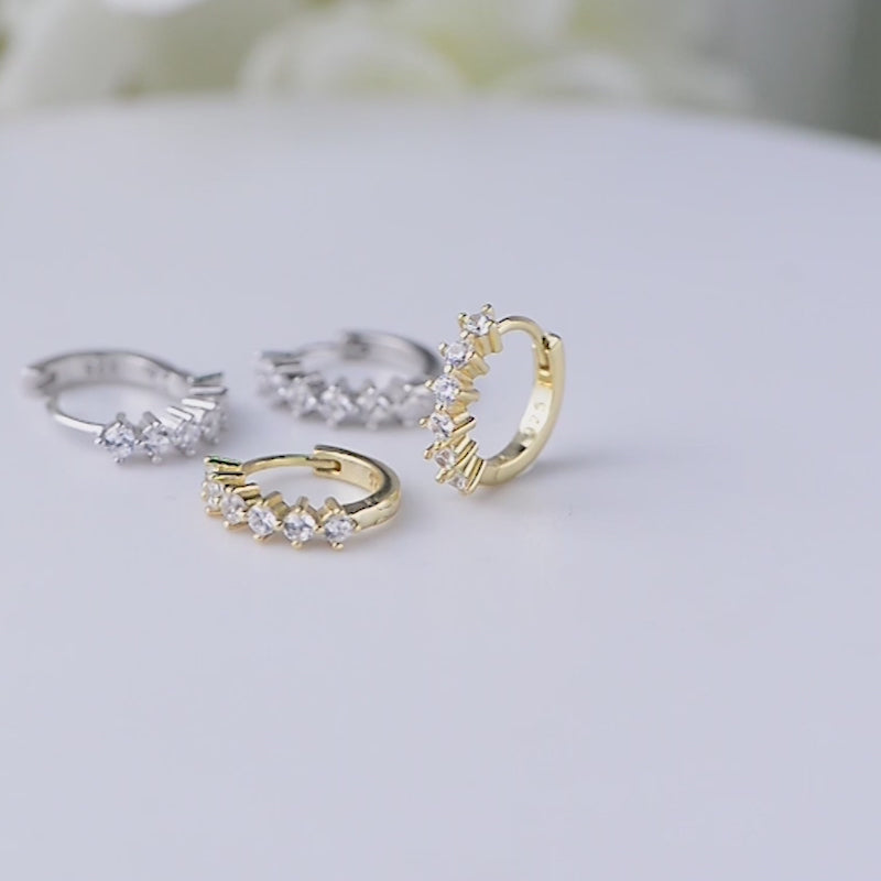 Simple 925 Silver Jewellery Shiny Round Cubic Zircon Huggie Earrings