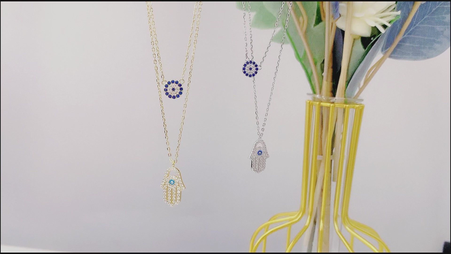 Cubic Zirconia 14K Gold Plated Hamsa Hand Pendant Necklace