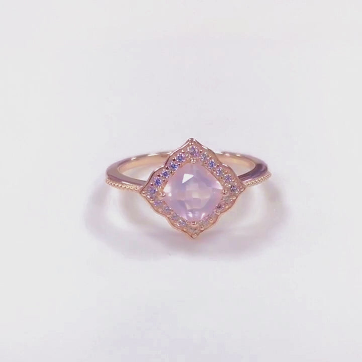 Rose Gold Plated CZ Natural Rose Quartz Gemstone Wedding Engagement Ring Jewelry
