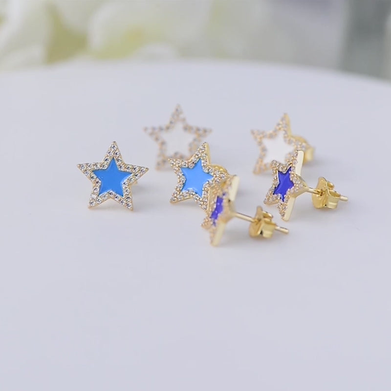 Shining Cubic Zirconia Diamond Star Enamel Stud Earring