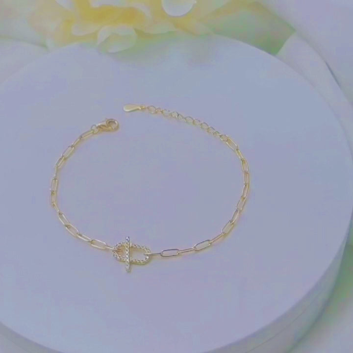 Women Jewelry Zirconia T-Bar Paper Clip Chain Bracelet