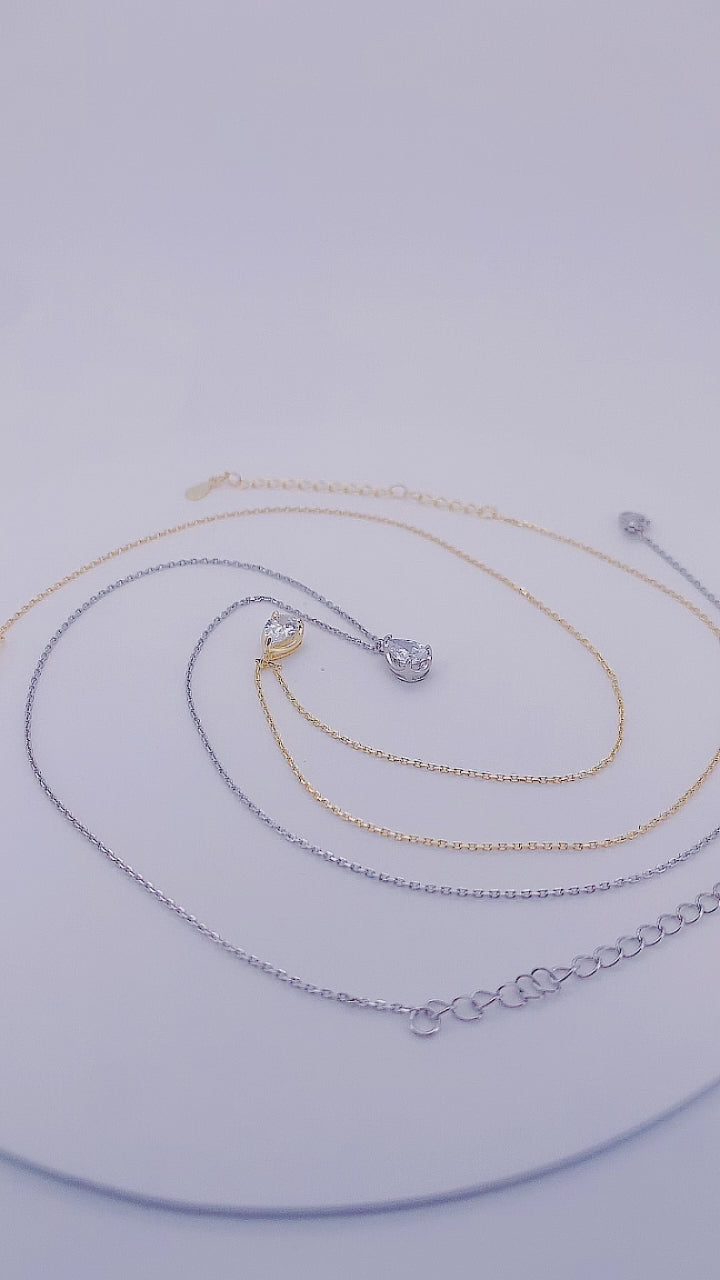 Bezel-Set Pear Cut Zirconia Solitaire Stone Pendant Necklace