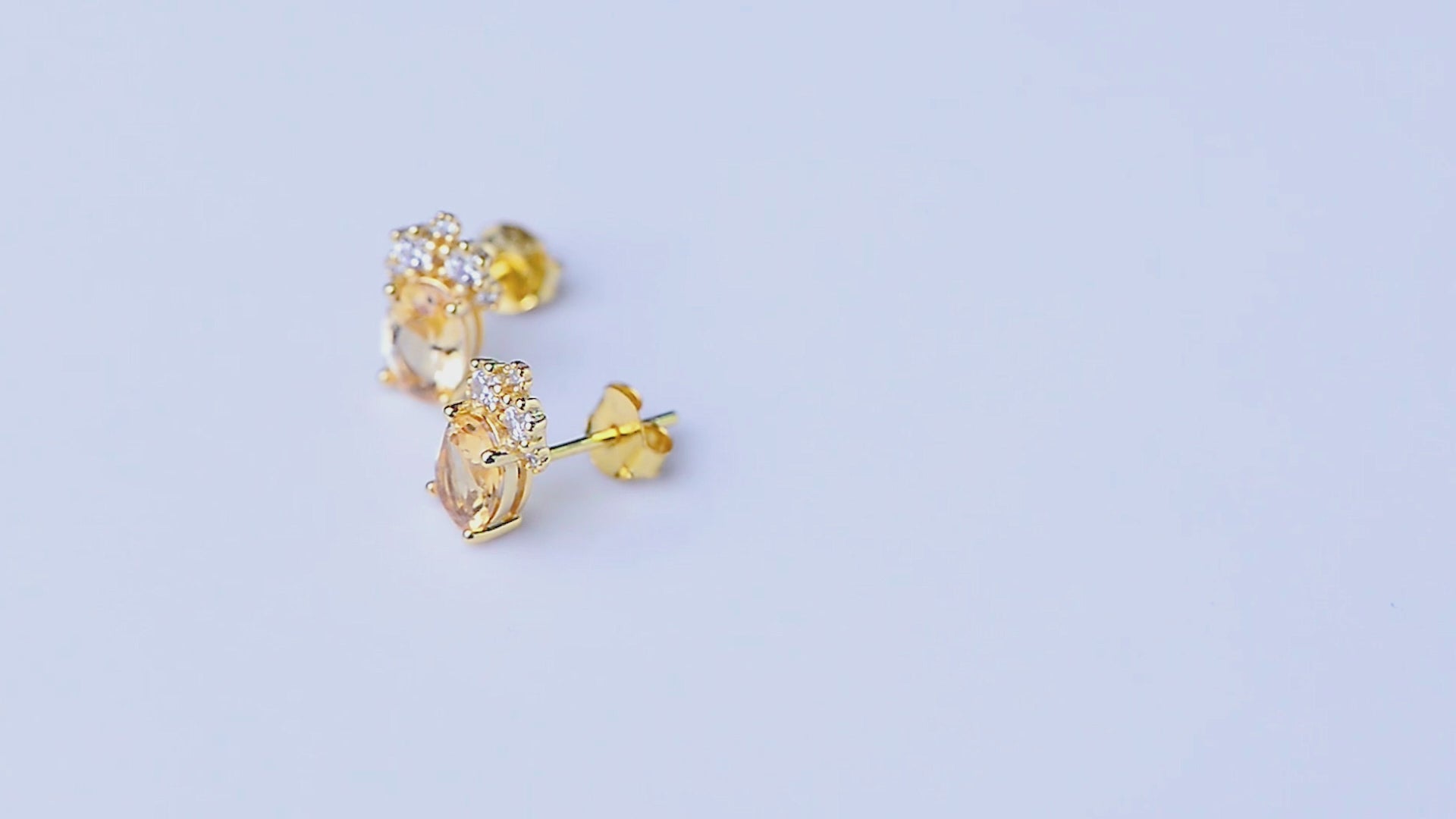 Delicate Simple Fine Jewelry Oval Natural Citrine Gemstone 925 Sterling Silver Zircon Stud Earrings