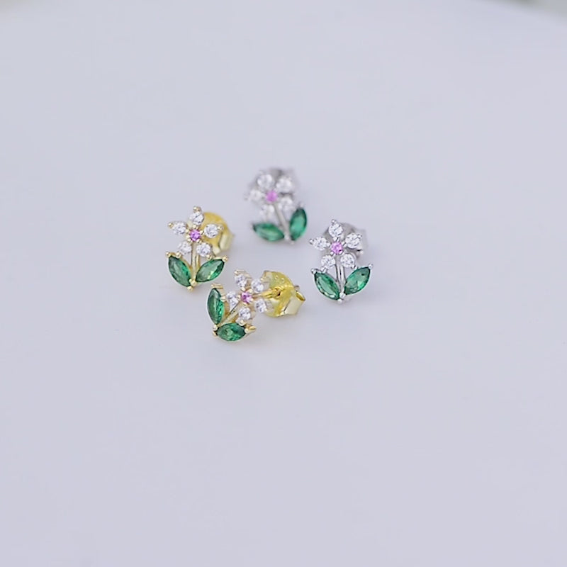 Flower Cubic Zirconia Stud Earrings