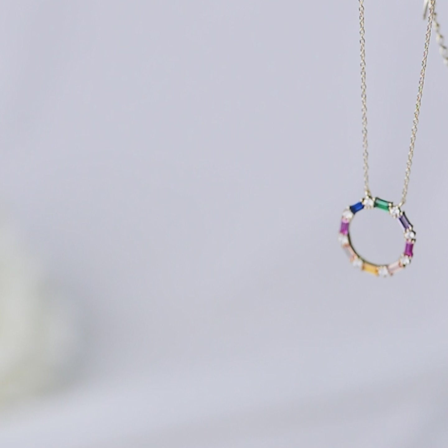 Fashion  Rainbow Zircon Round Circle Pendant Necklace