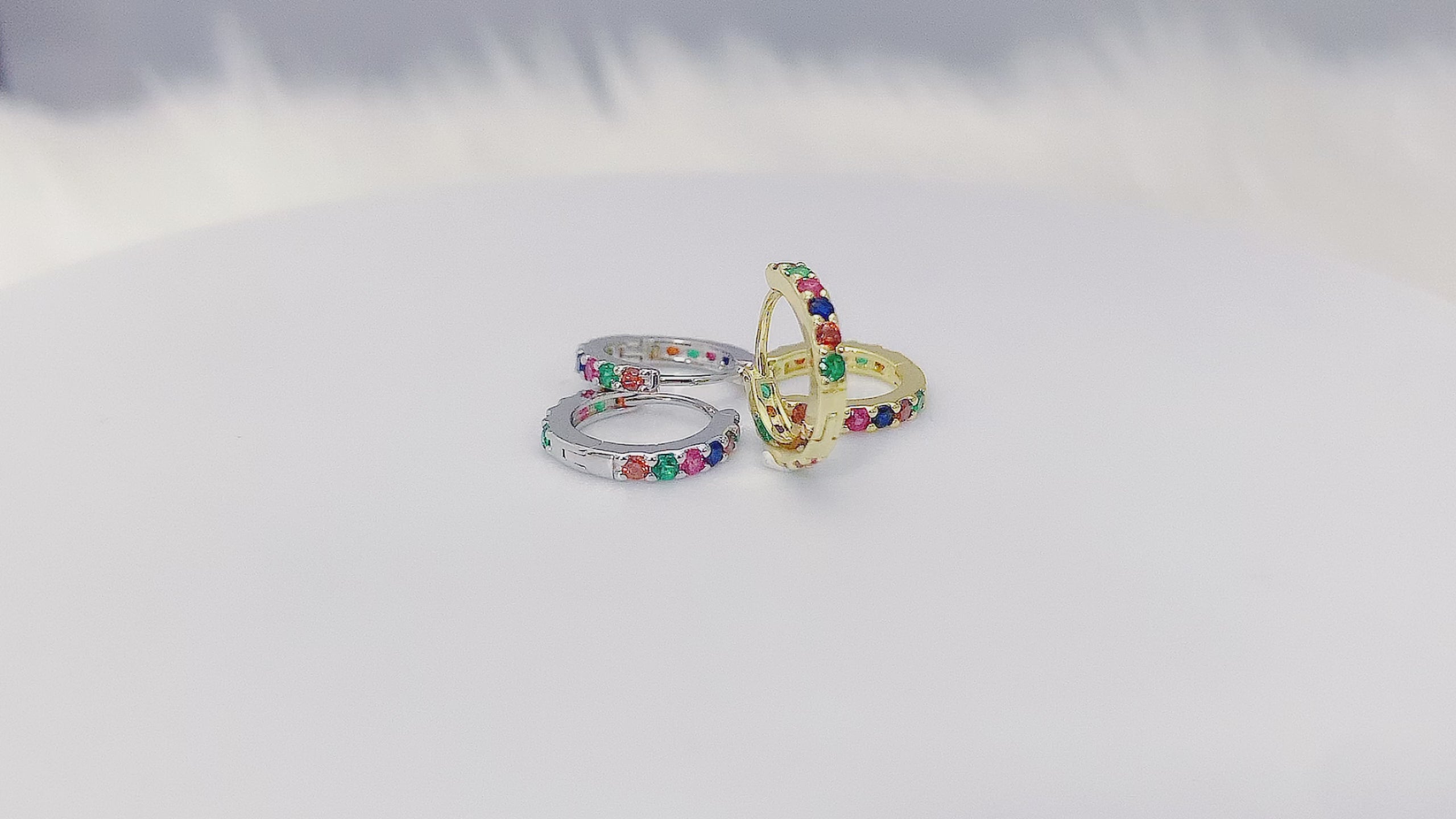 Pave Rainbow Multicolor CZ Huggie Earrings