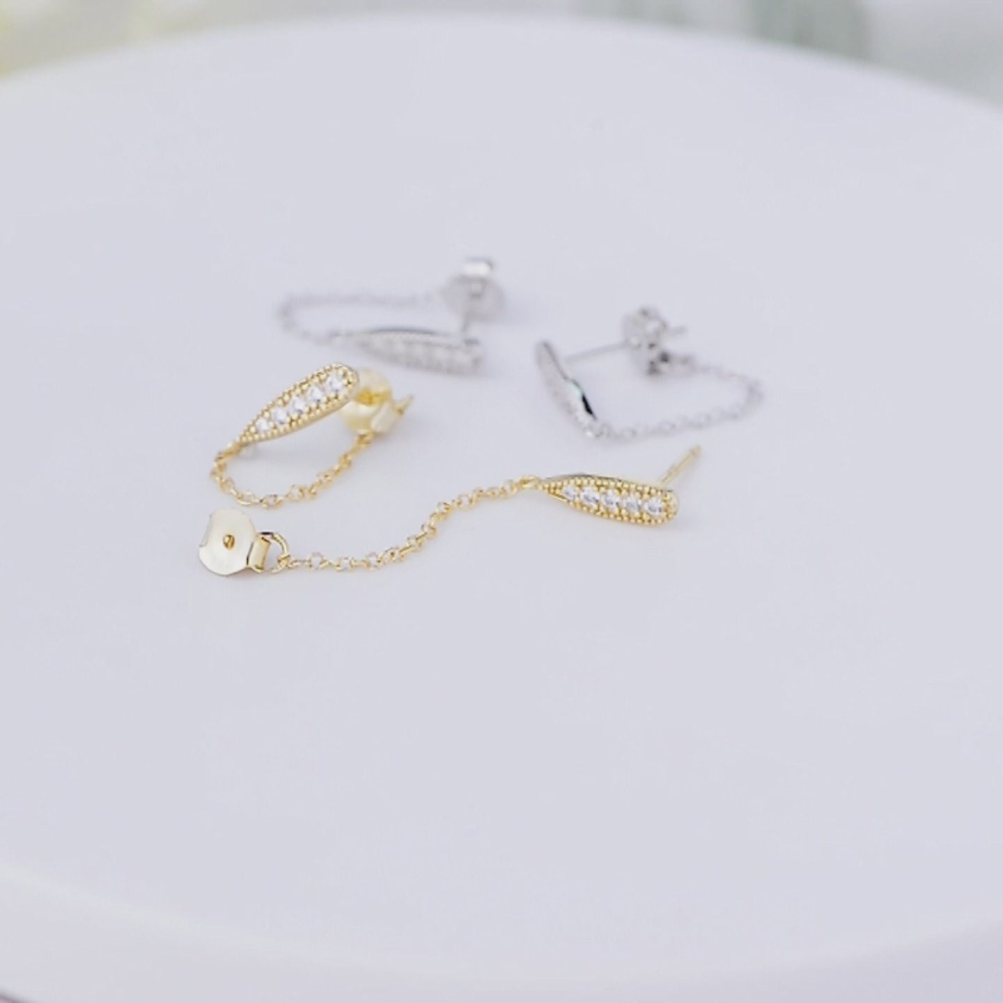 Fashion Cubic Zirconia Link Chain Drop Earrings