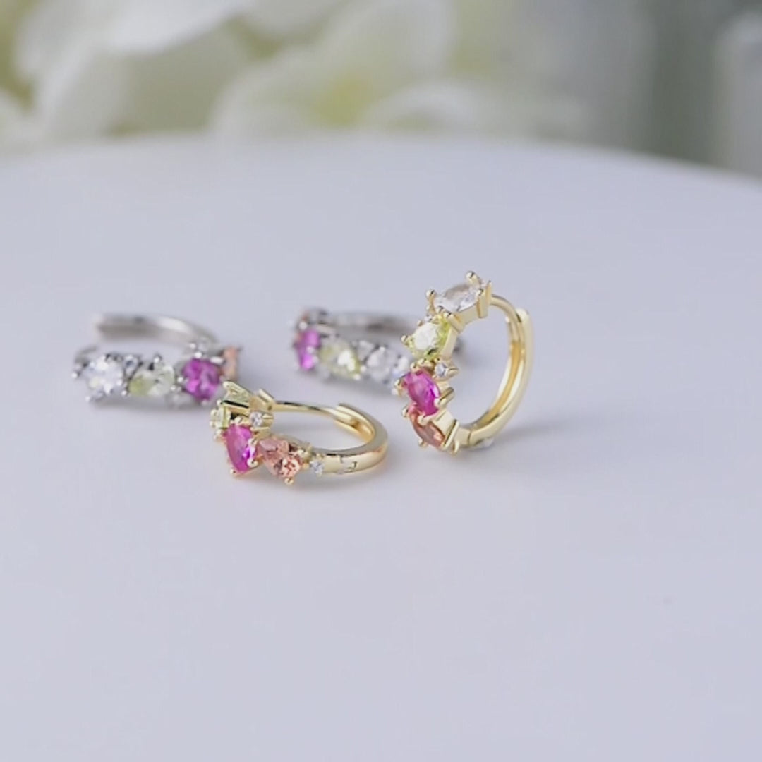 Fashion Color Cubic Zirconia Hoop Huggie Earrings
