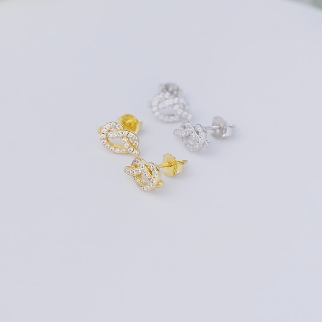 Fashion Jewelry Diamond Zircon Earrings  Love Knot Charm Stud Earrings