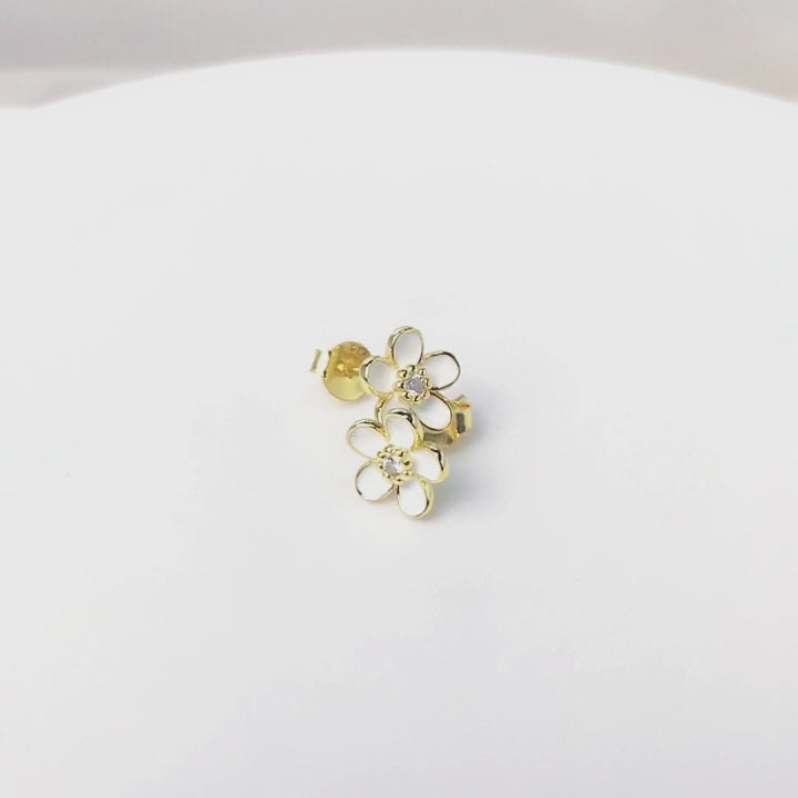 Dainty Gold Plated Flower Enamel Zircon Hypoallergenic Stud Earring