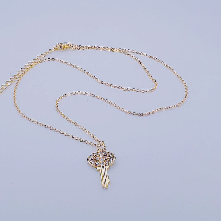 Trendy Luxury Bling Cubic Zirconia Key Pendant Necklace