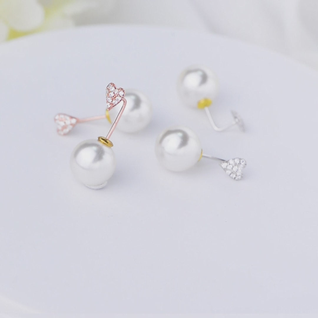 Trendy Heart Zirconia Pearl Stud Earrings
