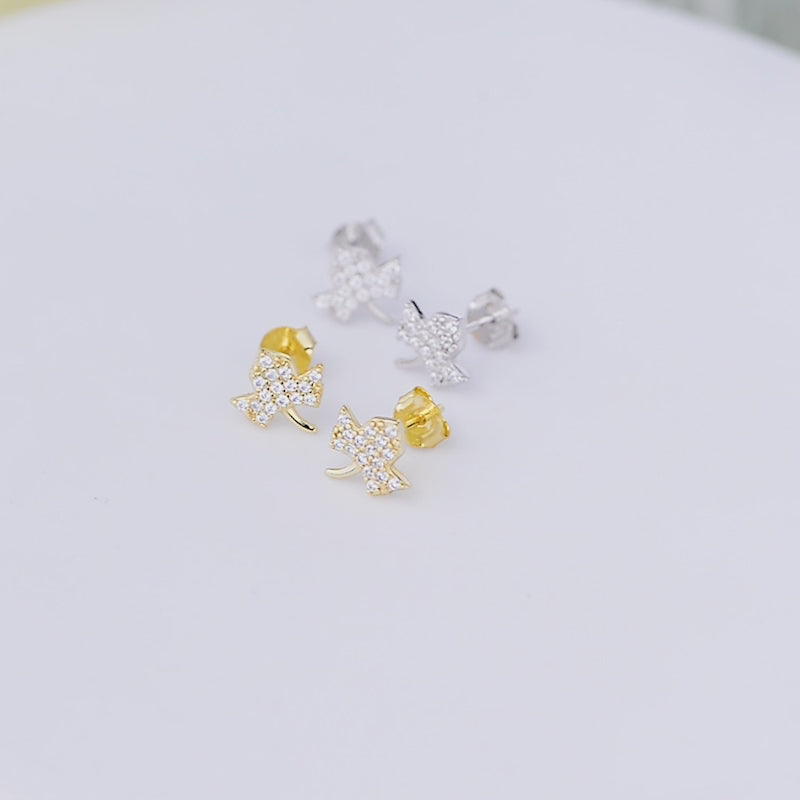 Classic Gold Plated Pave Zircon Maple Leaf Earrings