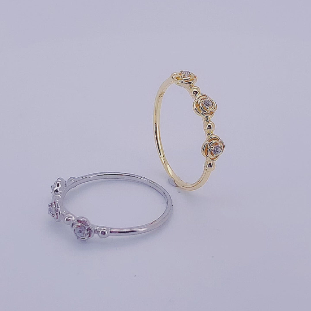 Trendy Ins Style Cubic Zircon Rose Flower Stackable Rings