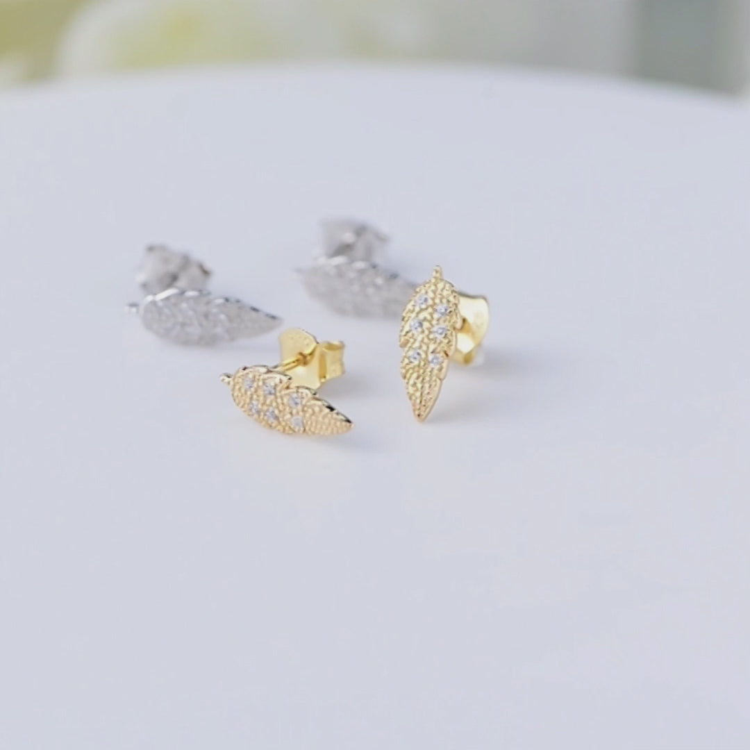 Simple Design Zirconia Gold Plated Leaf Earrings