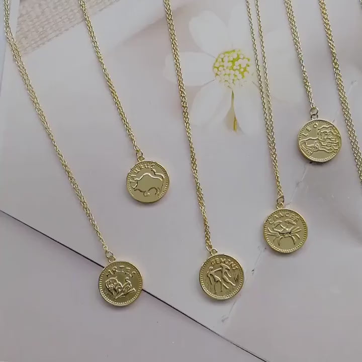 Zodiac Coin Twelve Constellations Necklace