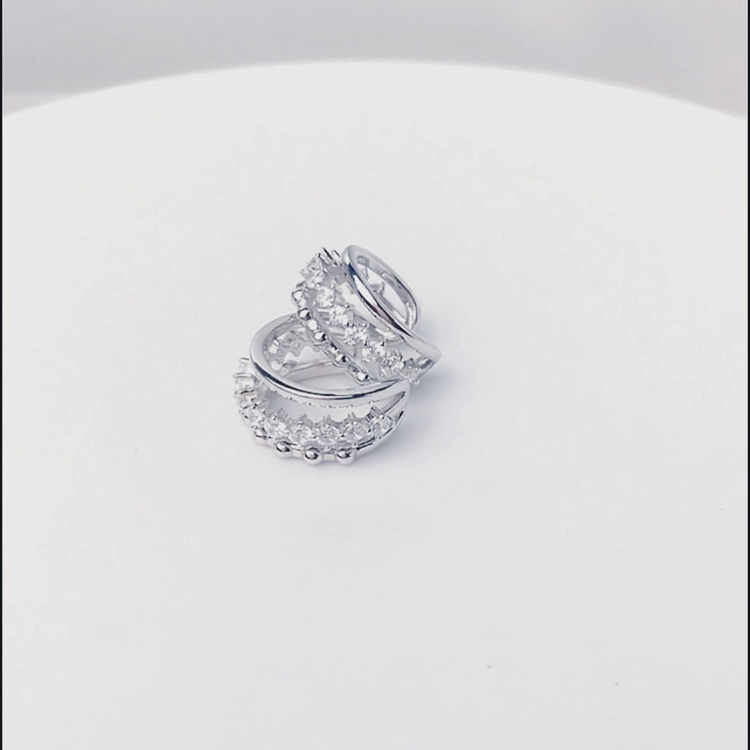 S925 Sterling Silver C-Shaped Princess Style 3 Line Zircon NO Pierced Cuff Earrings