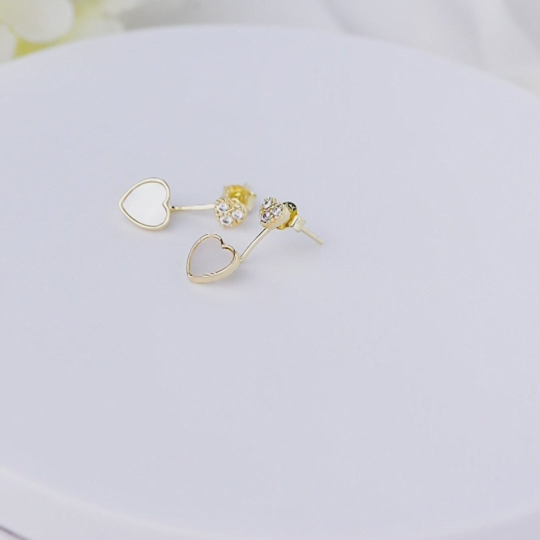 Cubic Zircon Heart Shell Pearl Charm Stud Earrings